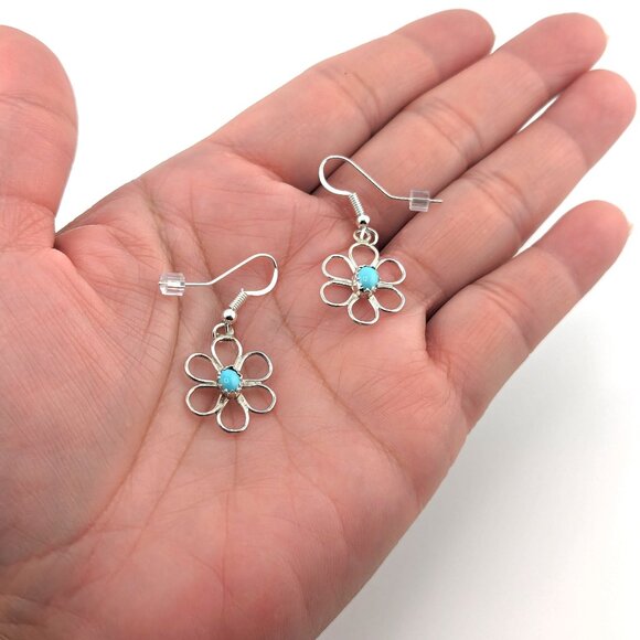 Navajo Floral Wire Turquoise‎ Dangling Earrings Native American Jewelry** - Picture 6 of 11